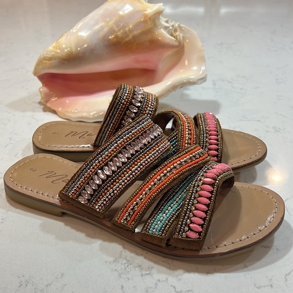 Matisse Leather Korbin slip on multicolored bead embellished sandals sz8 - Picture 4 of 14